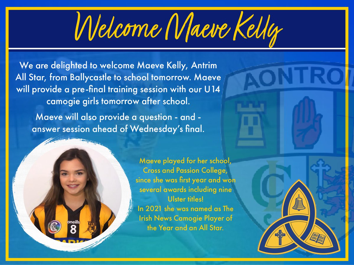 Our U14 girls look forward to training with Maeve Kelly tomorrow. We are honoured that Maeve will come to support the girls ahead of Wednesday’s final in Dunsilly. 💙💛