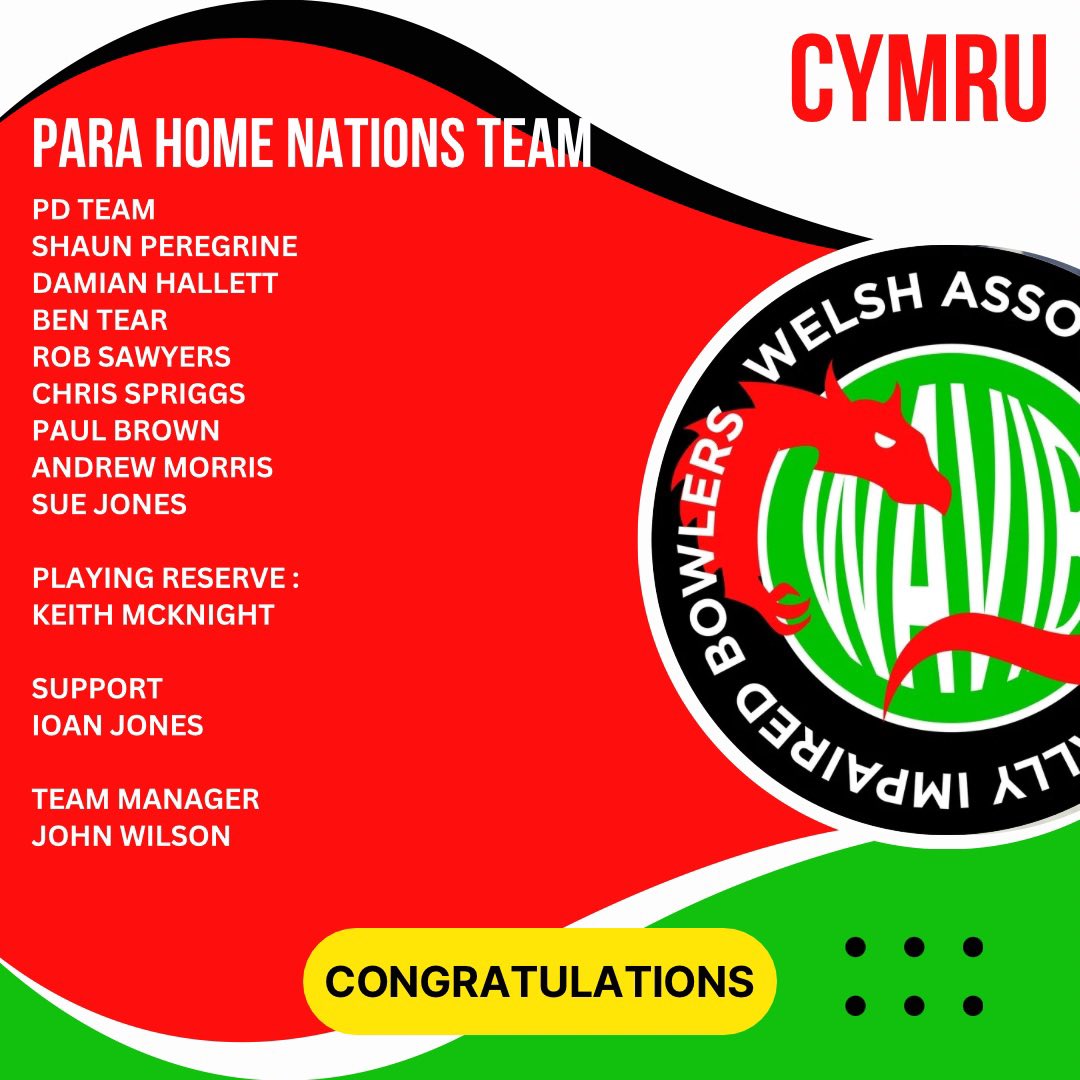 WelshVIBowls's tweet photo. The Para Home Nations takes place 28-30 June at NorthField Bowling Centre, Ayr.

Para Bowls Co ordinator &amp; Team Manager John Wilson is delighted to announce the team for this event following the relevant selection process. 

Congratulations to all those selected 👏👏👏 https://t.co/kCOwSbk5V8
