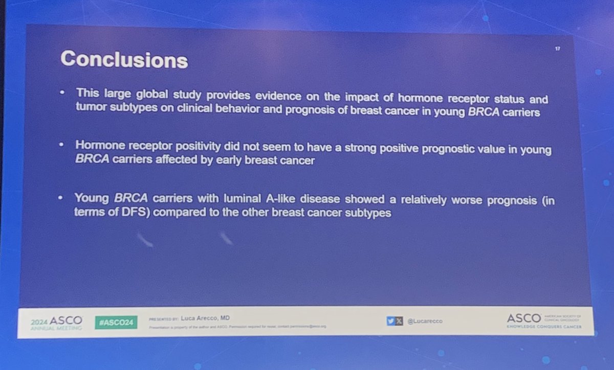 Guilherme Nader Marta (@guinadermarta) on Twitter photo Intriguing results from a large real-world cohort of pts with gBRCA mutations questioning the prognostic value of ER expression and tumor subtypes in this population
Congrats <a href="/Lucarecco/">Luca Arecco, MD</a> for the great presentation & <a href="/matteolambe/">Matteo Lambertini, MD PhD</a> for leading this effort!
<a href="/OncoAlert/">OncoAlert</a> Intriguing results from a large real-world cohort of pts with gBRCA mutations questioning the prognostic value of ER expression and tumor subtypes in this population
Congrats <a href="/Lucarecco/">Luca Arecco, MD</a> for the great presentation & <a href="/matteolambe/">Matteo Lambertini, MD PhD</a> for leading this effort!
<a href="/OncoAlert/">OncoAlert</a>