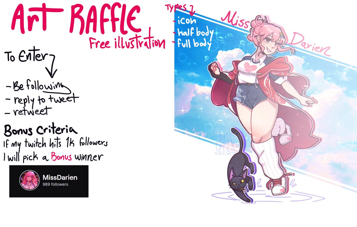 Miss_Darien_'s tweet image. 🌈Hullo! It's time for my art raffle I promised!
-One entry per person
-unlimited slots
-You have until the 5th to enter! and all info is in the image!✨