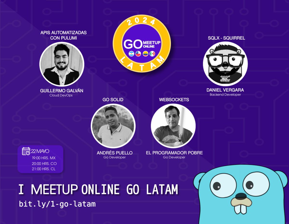 golang_gdl's tweet image. Por si te perdiste el 1er. Meetup Go Latam en colaboración con las comunidades de @gophersmx y @gophers_latam, aquí te dejamos las charlas de cada speaker 🧵: