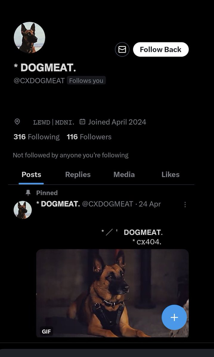 //WARNING THERE IS A BEASTIALITY ACCOUNT ON TWITTER! 
@/CXDOGMEAT