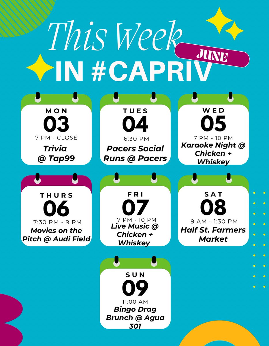 navyyardbid's tweet image. This week in #capriv! 
Here’s a sneak peak of neighborhood events, with something to do every day of the week 🙌

🔗 For more info, check out the rest of our Neighborhood Events here: capitolriverfront.org/things-to-do/e…