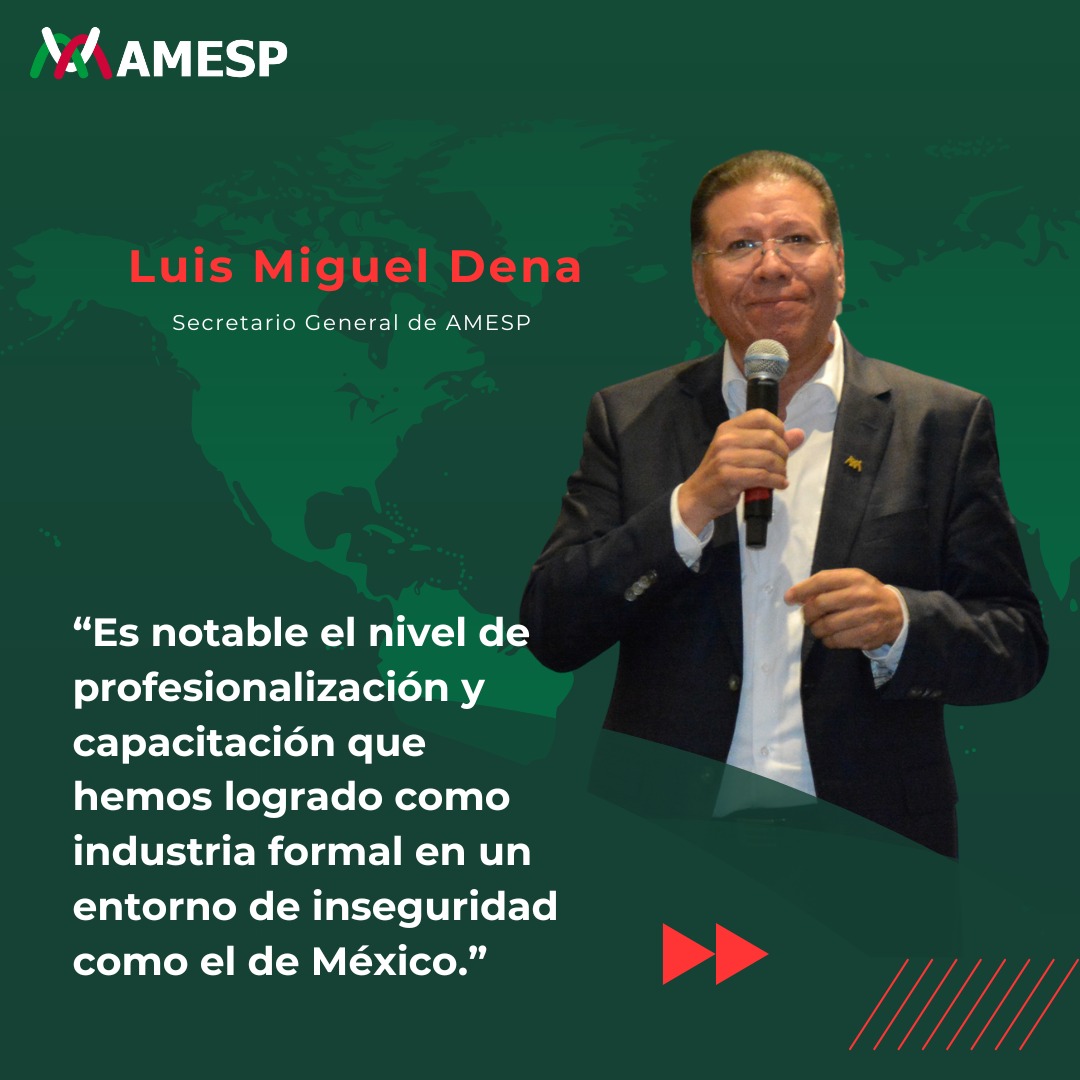 AMESP_oficial's tweet photo. Durante el 17° #CongresoPanamericanodeSeguridadPrivada, Luis Miguel Dena @delm68 Secretario General de AMESP, resaltó la profesionalización no solo como objetivo del sector, sino como una necesidad en un entorno tan desafiante como el de #México.
#FEPASEP #FuerzaAMESP https://t.co/MH0u8xI8ae