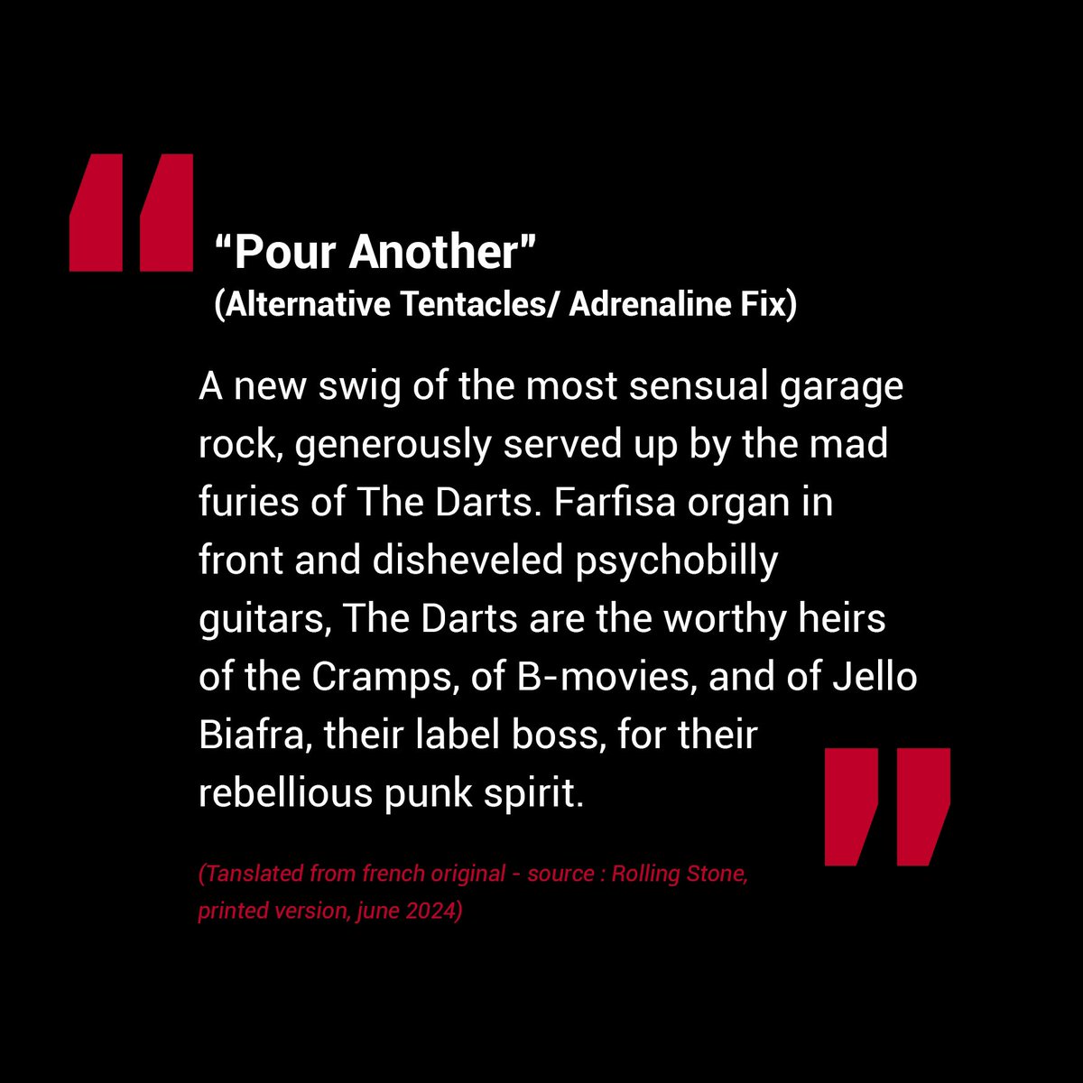 thedartsUS's tweet photo. Woke up to our single “Pour Another” in Rolling Stone again today! 🥰🥰🥰🥰
“A new swig of the most sensual garage rock, served up by the mad furies of The Darts.” - Rolling Stone, June 2024 Playlist (FR)
Merciiiiii @rollingstonefrance 🪃🤘🏽🪃🤘🏽🪃
#thedartsus #pouranother https://t.co/9jDXyVAmaR