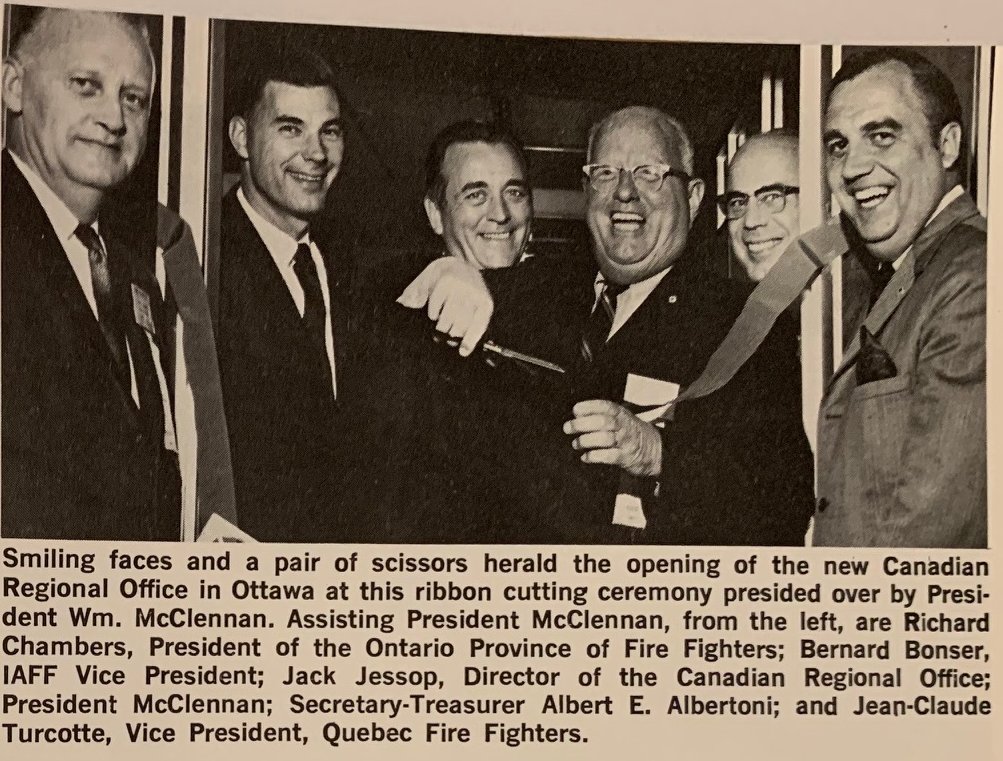 🔥 Today in #IAFF history, General President W.H. “Howie” McClennan cut the ribbon to open the <a href="/iaffcanada/">IAFF Canada Fire Fighters - Pompiers AIP Canada</a> office in Ottawa, ON, in 1969.

The office serves 27,800 members and organizes events like the Canadian Legislative Conference and the Biennial Canadian Policy Conference.