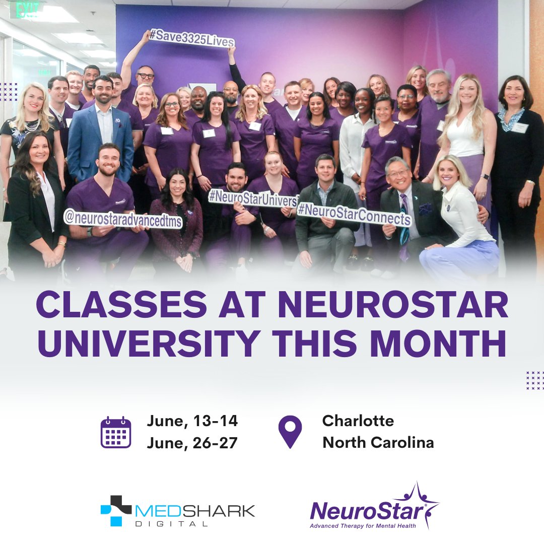 MedsharkD's tweet photo. MedShark Digital will be at Neurostar University classes this June! 🧠✨

📅 June 13-14 &amp; June 26-27 in Charlotte, NC

Learn about the life-changing TMS therapy. Don’t miss out!

#MedSharkDigital #Neurostar #TMS #MentalHealth @tmstherapy https://t.co/yq8xXrdmqB