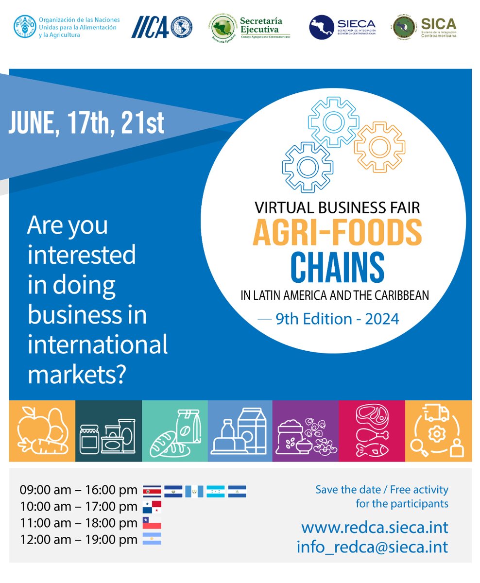 📢We suggest to share it at least once a week until June 5th, 2024.

📌We invite you to participate in the ninth Virtual Business Fair for Agri food Chains in Latin America and the Caribbean
