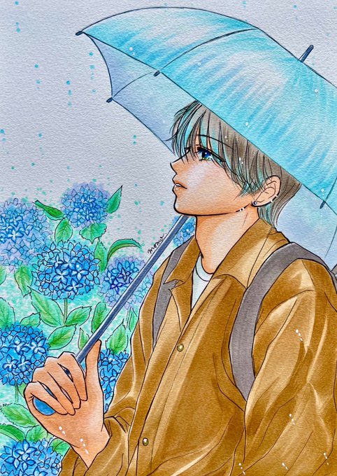 「1boy holding umbrella」 illustration images(Latest)