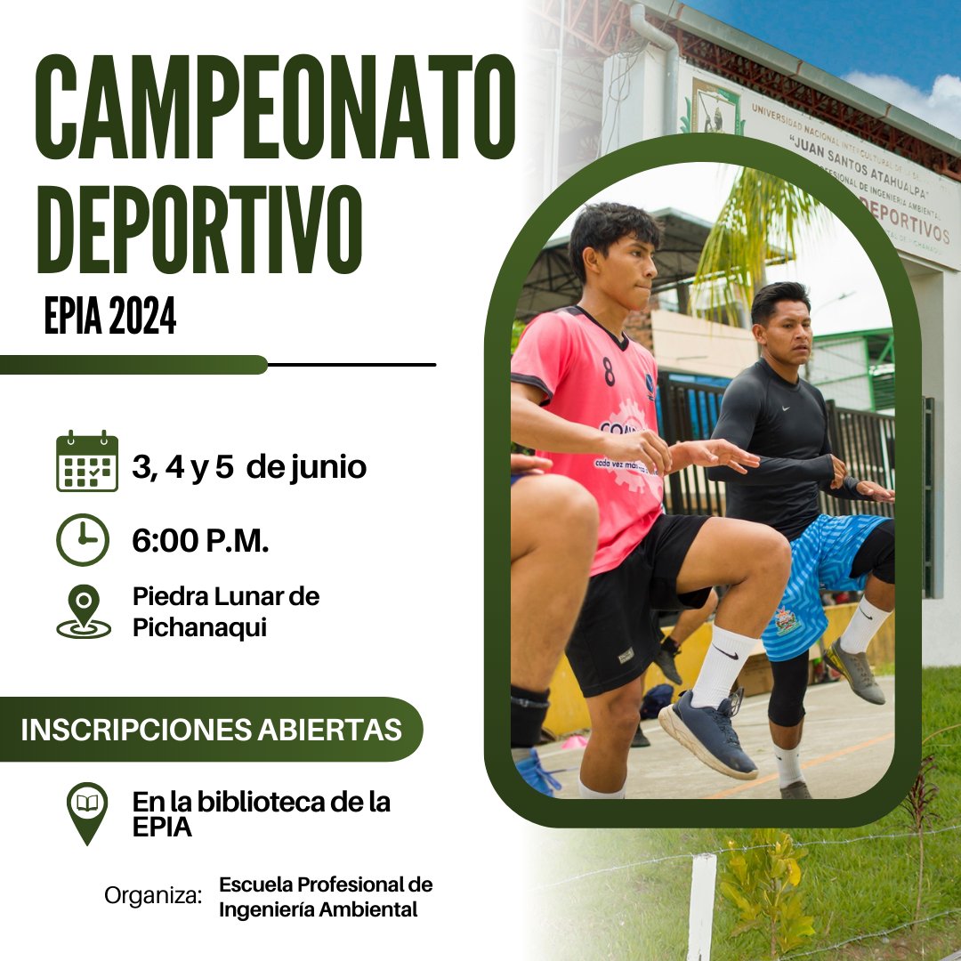 UniscjsaOficial's tweet photo. 𝗖𝗮𝗺𝗽𝗲𝗼𝗻𝗮𝘁𝗼 𝗗𝗲𝗽𝗼𝗿𝘁𝗶𝘃𝗼 𝗘𝗣𝗜𝗔 𝟮𝟬𝟮𝟰📷📷📷
¡Prepárate para una competencia deportiva como ninguna otra! Del 3 al 5 de junio, a partir de las 6 p. m. en el campo deportivo Piedra Lunar de Pichanki.
#somosuniscjsa #SomosIntercultural #UNISCJSA #EPIA @seguidores https://t.co/QgDXWiMfoM