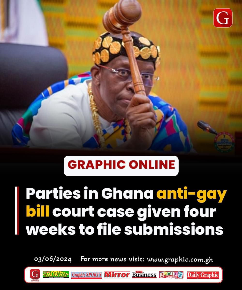 Becks074's tweet photo. Parties in Ghana anti-gay bill court case given four weeks to file submissions

Read more here: https://t.co/lgyNBW9J56

#dailygraphic #graphiconline #GhanaNews https://t.co/Y6TvmQRXhe
