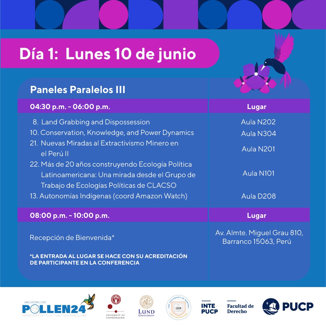 intepucp's tweet photo. #EventoINTE | Este 10 de junio inicia la conferencia anual sobre ecología política, Pollen24 🌎✨

Te invitamos a revisar los temas que se abordarán en la plenaria y las paralelas del primer día aquí ⬇️

Conoce más de POLLEN24 Lima aquí:
https://t.co/Z6JO9WQhkR https://t.co/nno0IbvlZN
