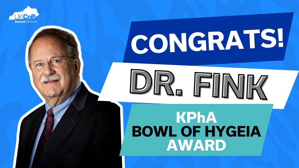UK_COP's tweet photo. This weekend Prof. Joe Fink will receive the Bowl of Hygeia award from @KyPharmAssoc for his contributions to #pharmacy and community service! ๐
Alums Danny Bentley, Cathy Hanna, Emily Gatewood, & Taylor Williams will also be honored. #UKCOPeffect
READ: https://t.co/I665fJxHh5 https://t.co/ye2azBOoPz