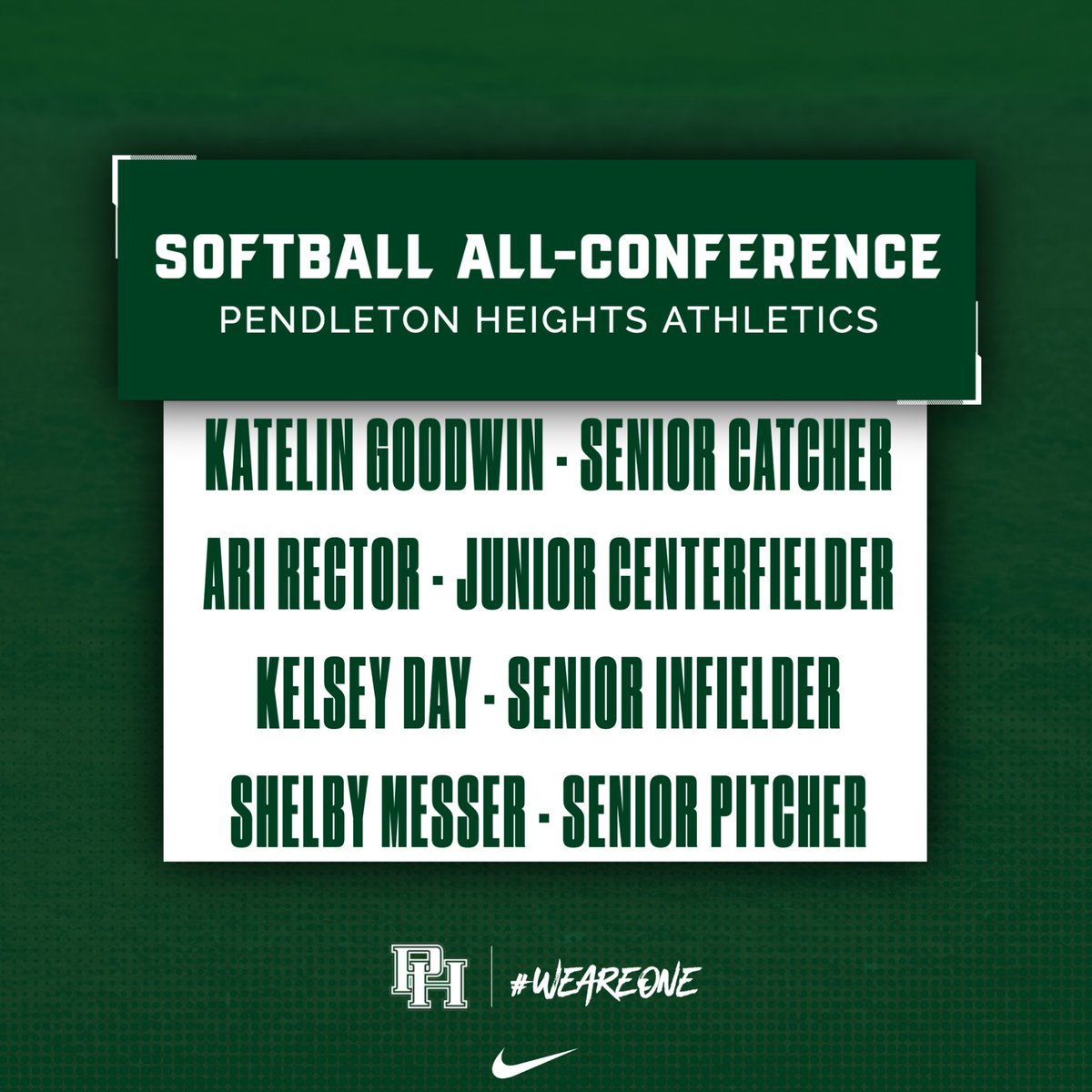 Arabians Athletics (@phhsathletics) on Twitter photo Congrats to Katelin Goodwin, Ari Rector, Kelsey Day, and Shelby Messer for being named Hoosier Heritage Conference Softball All-Conference. These 3 seniors had great careers and will be missed!
<a href="/ArabianSoftbal1/">Arabian Softball</a> <a href="/917WEEM/">91.7 WEEM</a> <a href="/hunt_Rob/">Rob Hunt</a> <a href="/TimesPost/">Times-Post Newspaper</a> <a href="/gmbremer/">George Bremer</a> <a href="/IndyStarSports/">IndyStarSports</a> Congrats to Katelin Goodwin, Ari Rector, Kelsey Day, and Shelby Messer for being named Hoosier Heritage Conference Softball All-Conference. These 3 seniors had great careers and will be missed!
<a href="/ArabianSoftbal1/">Arabian Softball</a> <a href="/917WEEM/">91.7 WEEM</a> <a href="/hunt_Rob/">Rob Hunt</a> <a href="/TimesPost/">Times-Post Newspaper</a> <a href="/gmbremer/">George Bremer</a> <a href="/IndyStarSports/">IndyStarSports</a>