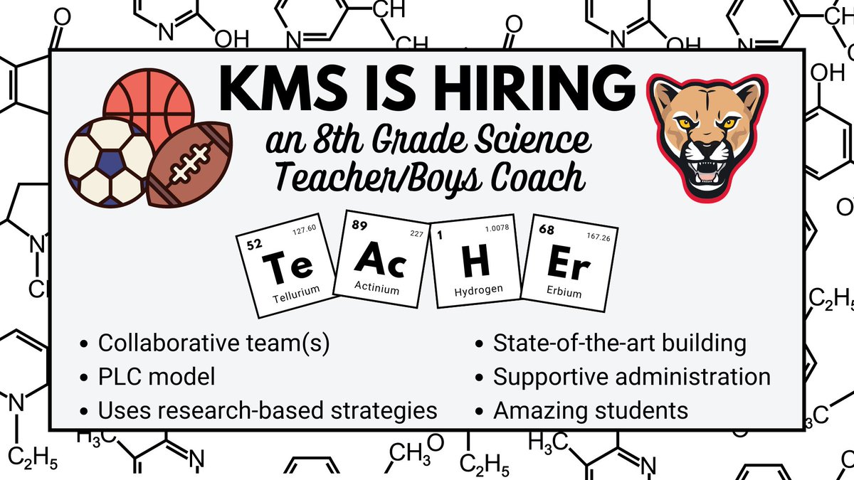HumbleISD_KMS's tweet photo. 🌟 We're hiring!  Kingwood Middle School is on the lookout for a passionate 8th Grade Science Teacher/Boys Coach. If you're dedicated to inspiring young minds &amp; fostering teamwork, we'd love to hear from you! DM, email, or apply online at https://t.co/X0jvkw7C44 #KMSCougarPride🐾 https://t.co/oO0y46WIUg