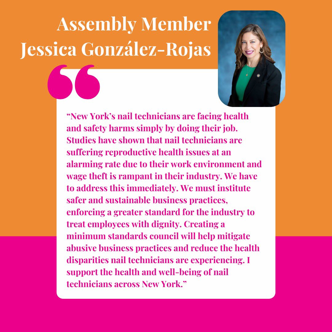 Thank you <a href="/votejgr/">Jessica González-Rojas (votejgr.bsky.social)</a> for your advocacy around the Nail Salon Minimum Standards Council Act. Let’s get it passed this year!