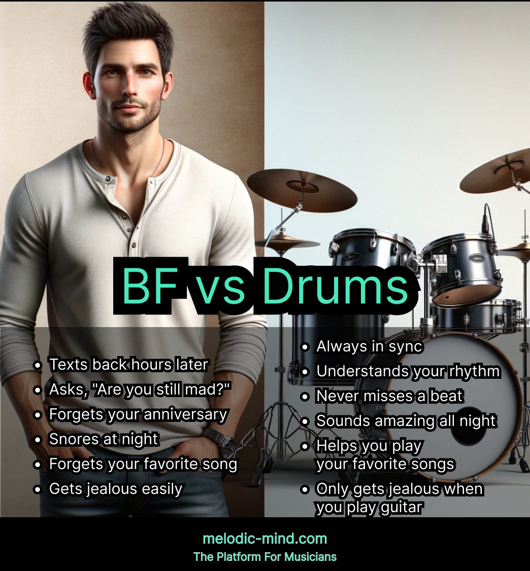Melodic_Mind's tweet photo. BF vs Drums: The Ultimate Showdown 🎸🥁 #MusicMeme #DrummerLife https://t.co/RzlZmQz2Qo