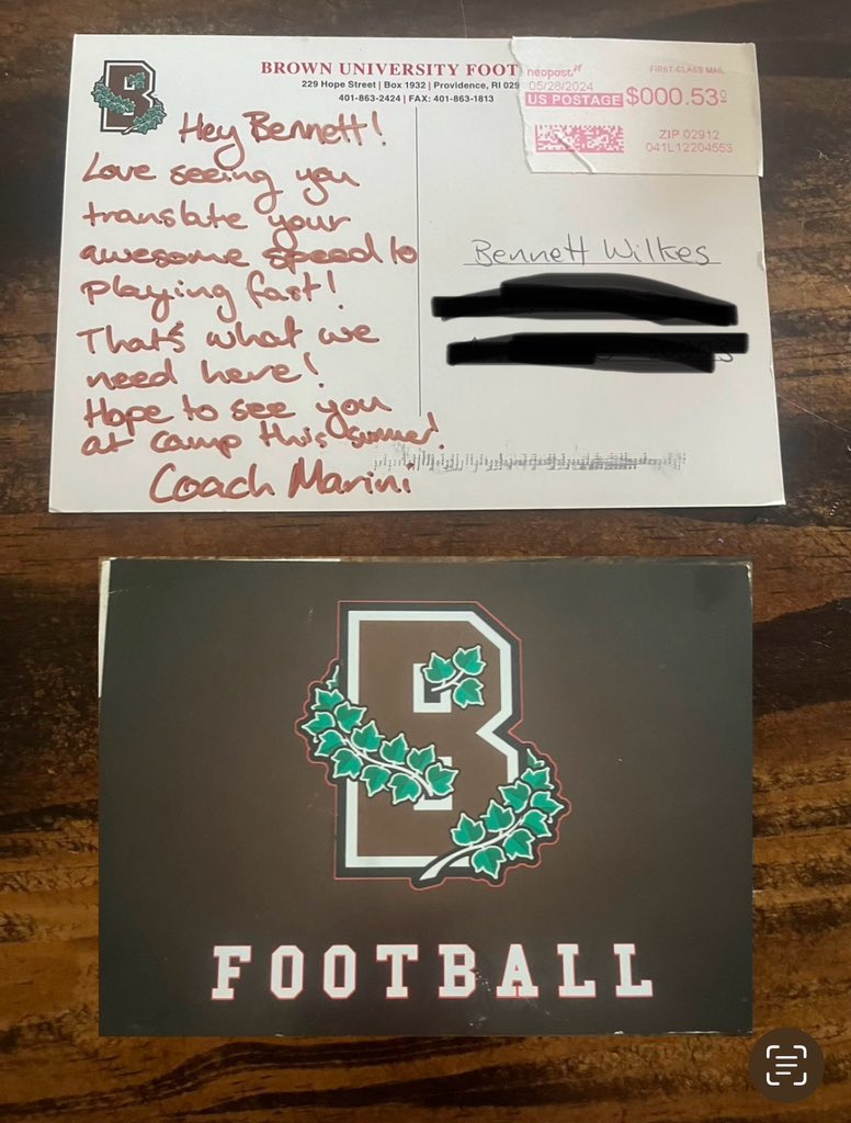 Thank you <a href="/coach_marini/">Heather Marini</a> and <a href="/BrownU_Football/">Brown Bears Football</a> for the hand written note!