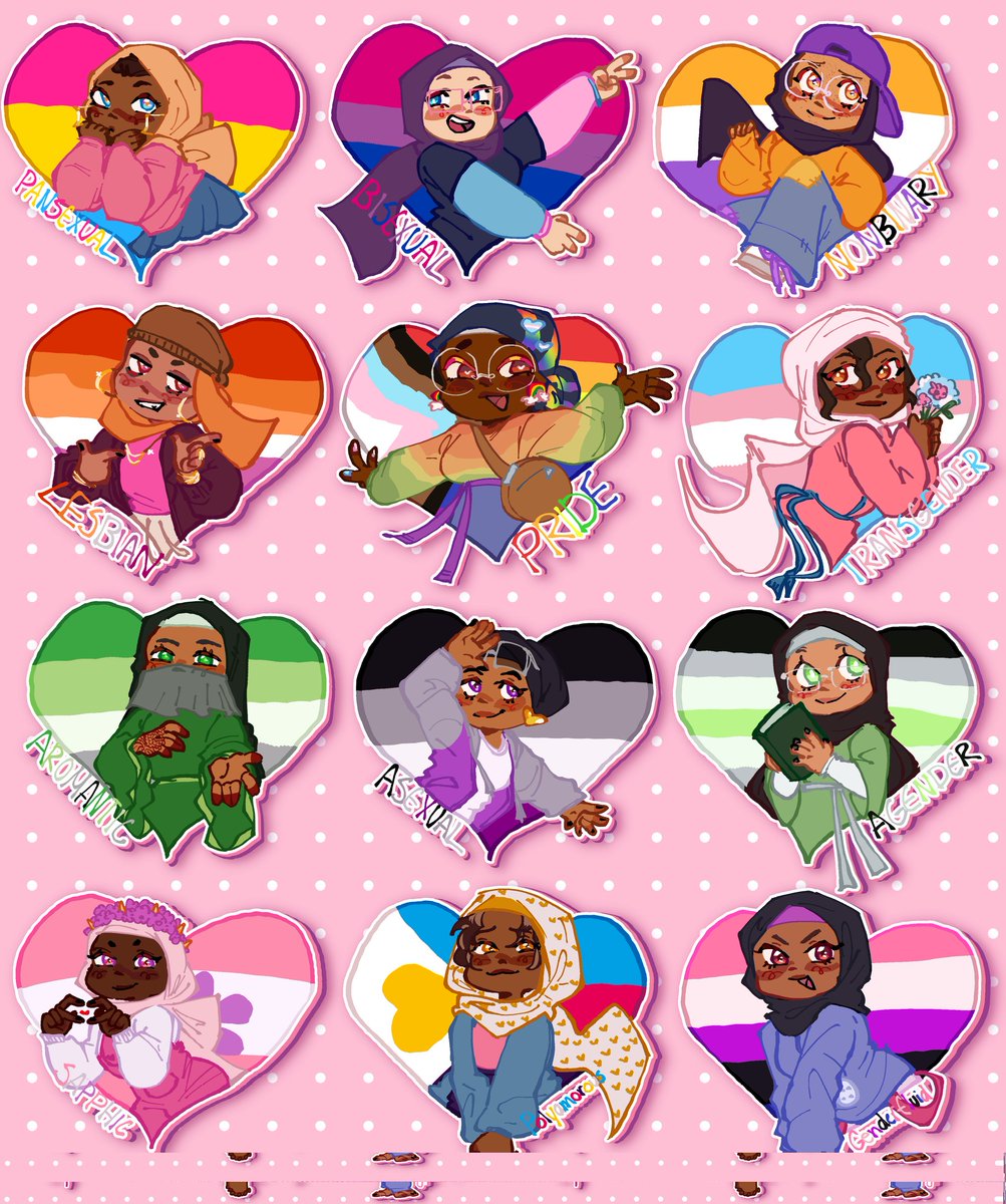 aeniiac's tweet photo. ❤️🧡💛💚💙💜🤍🩵🩷
               pride hijabis ✨️ https://t.co/BXyzMGbXTf