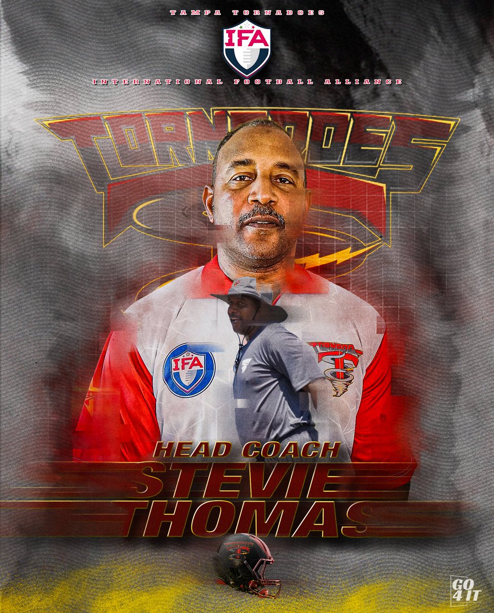 TheIFAFootball's tweet photo. Our #IFA Coaching Series continues with the #CoachStevieThomas 

Coach Thomas, hails from St. Pete, FL, and is an Arena Football legend and #AFL Hall of Fame member.  He brings years of coaching experience and will lead the Tornadoes into battle in the IFA with host of outstanding coaches in their own rights. 

He was tenacious as a player and brings that same mentality to his coaching style that propels his players to feed off.  

#BethuneCookman
#BCU
#TampaBayStorm
#ArenaFootballLeague

Now leads the #TampaIFA
🇺🇸l #HeadCoach l #Tornadoes