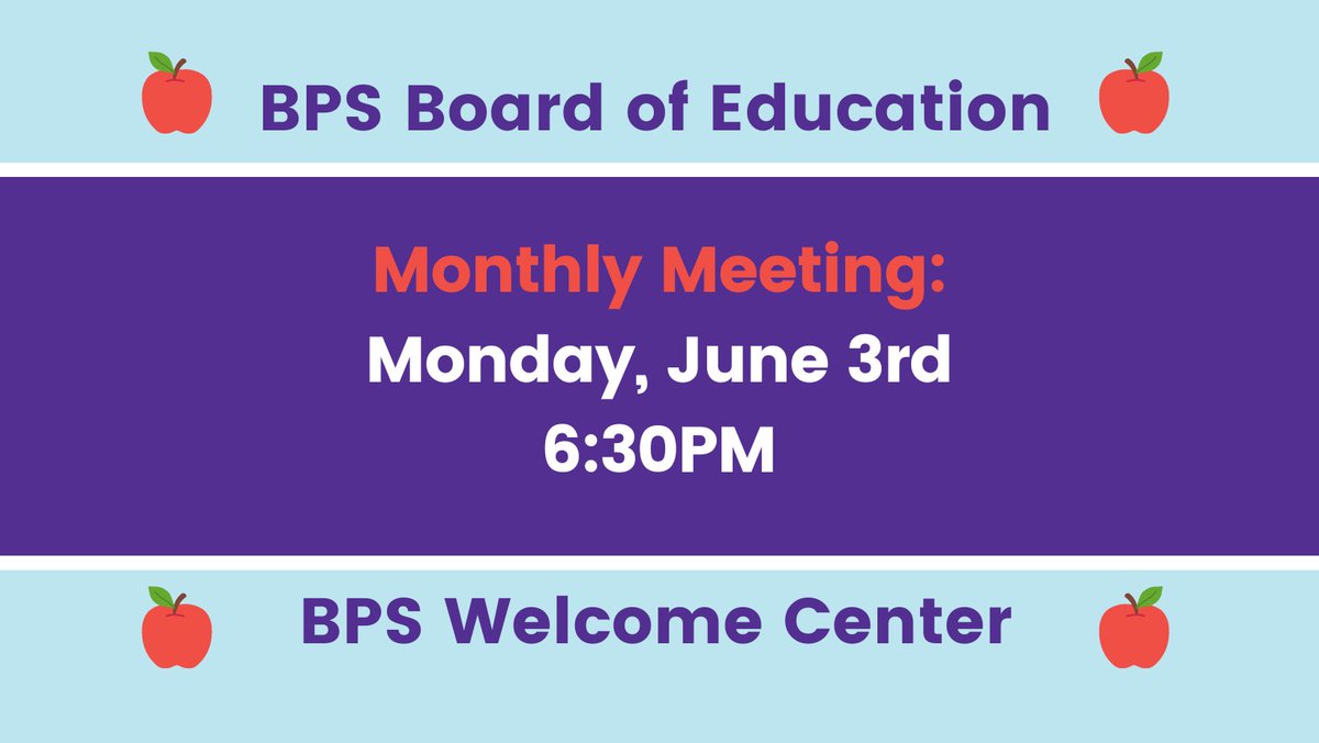 ClercForBPS's tweet photo. June 2024 BPS Board of Education meeting will take place at 6:30 PM in the Welcome Center. If you can't make it in person, please join in on my livestream! https://t.co/dK1FXgKhpt

Hope to see you there! Together we can strengthen BPS! https://t.co/5kw4waMFPI