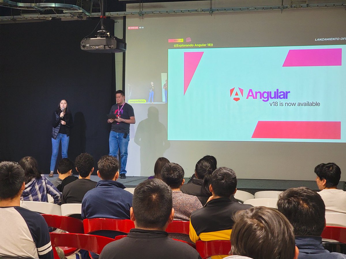 luixaviles's tweet photo. What's New in Angular v18?
@angularBolivia community is sharing all the new features of the framework in today's meetup. 
#angular #angularBolivia https://t.co/7fs2salRXW