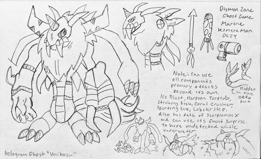 BlueIkeTweets's tweet photo. Some Hologram Ghost stuff for Zone. I’m kinda surprised KingWhamon wasn’t used at all for GG, feels like there’s a lot of mileage you could get from that. #digimon #digimonzone #digimonfanart #blueike #grandgalemon #kingwhamon #marinekimeramon #digimonghostgame https://t.co/MJI9wXXWLD