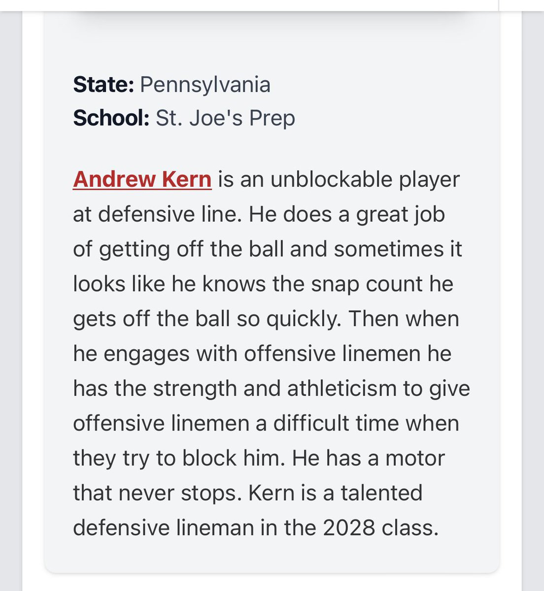 Thank you @footballcoach79 for the evaluation which shows my defensive versatility. @AlPopsFootball @PrepRedzonePA @PrepRedzoneNext @EdOBrienCFB @PAPrepsRivals @TopPreps @DemetricDWarren @TheUCReport @toby_lux @CoachJoeKoKo @kdouglasthemen1 @JuJuSports1 @CoachBeck56