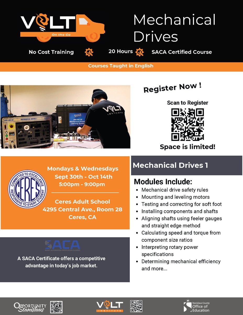 CeresAdult's tweet photo. HOT OFF THE PRESS! We have partnered with VOLT Institute to bring a new Mechanical Drives 1 class to our community. If you are interested register ASAP, as spots are limited! https://t.co/WJNAhGir7x