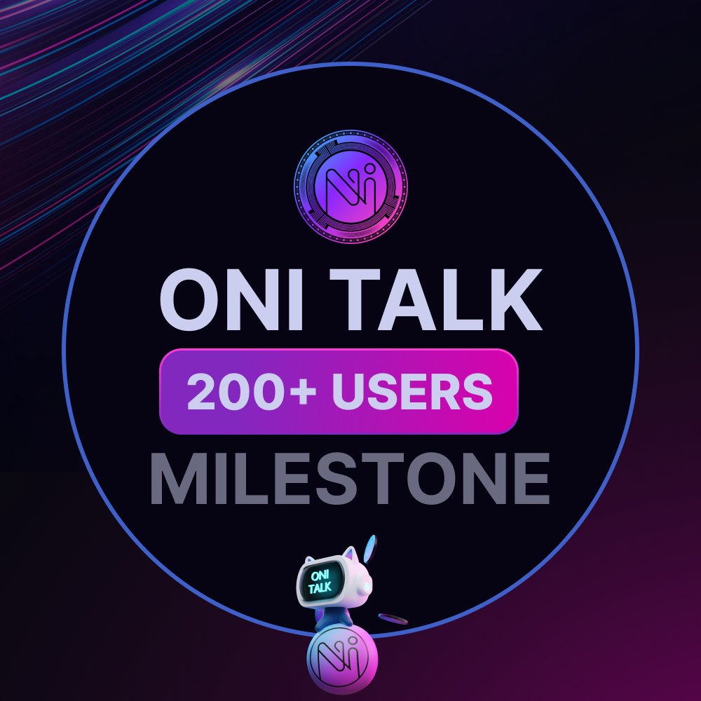 💜ONI TALK social network just reached 200+ users milestone! 

➡️Join ONI TALK: talk.oni.exchange

We are still small in numbers but we just got started! Join us on our journey and watch how ONI ecosystem evolves as we go forward!  

 🔥PRESALE IS LIVE:

➡️ONI TOKEN: