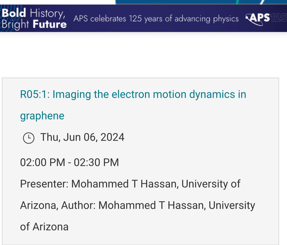 Prof_M_Hassan's tweet photo. If you are in Dallas for the #DAMPO, let’s meet and discuss. I am presenting imaging the electron motion dynamics in graphene using attosecond electron microscope #attomicroscopy. https://t.co/HchSOhLWd6