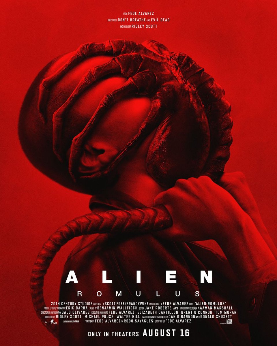ImageEngine's tweet image. P O S T E R - The new trailer for Fede Alvarez's #AlienRomulus drops tomorrow, but you can get a glimpse of facehugging horror today with this new poster. 🩸 In theaters August 16 with #VFX work by #ImageEngine.