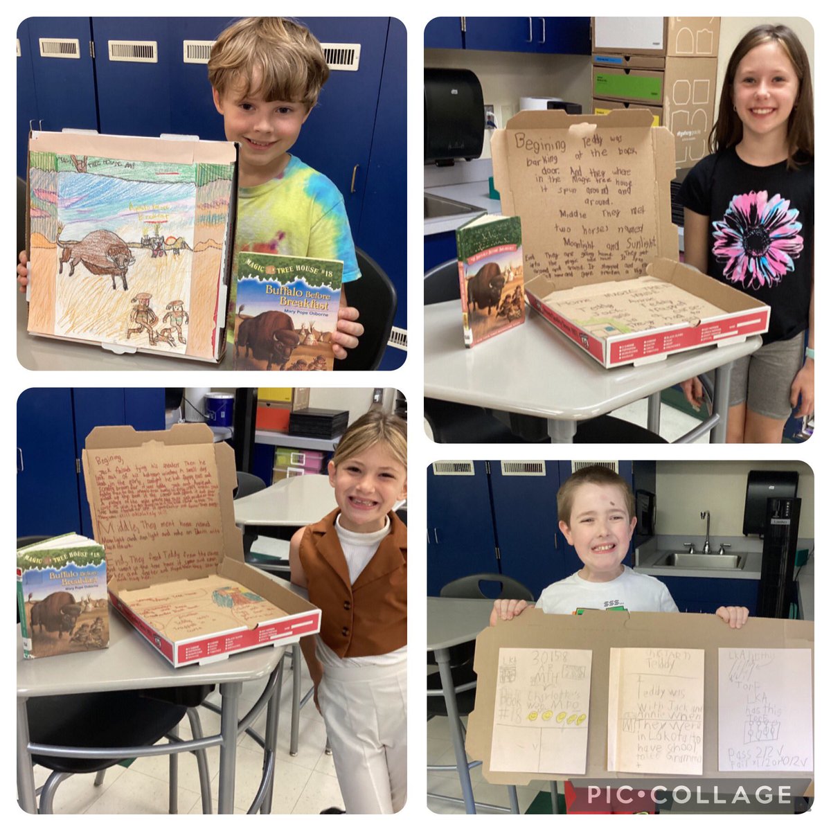 Pizza box book reports were a hit with this WIN group 🍕 📚 🌳