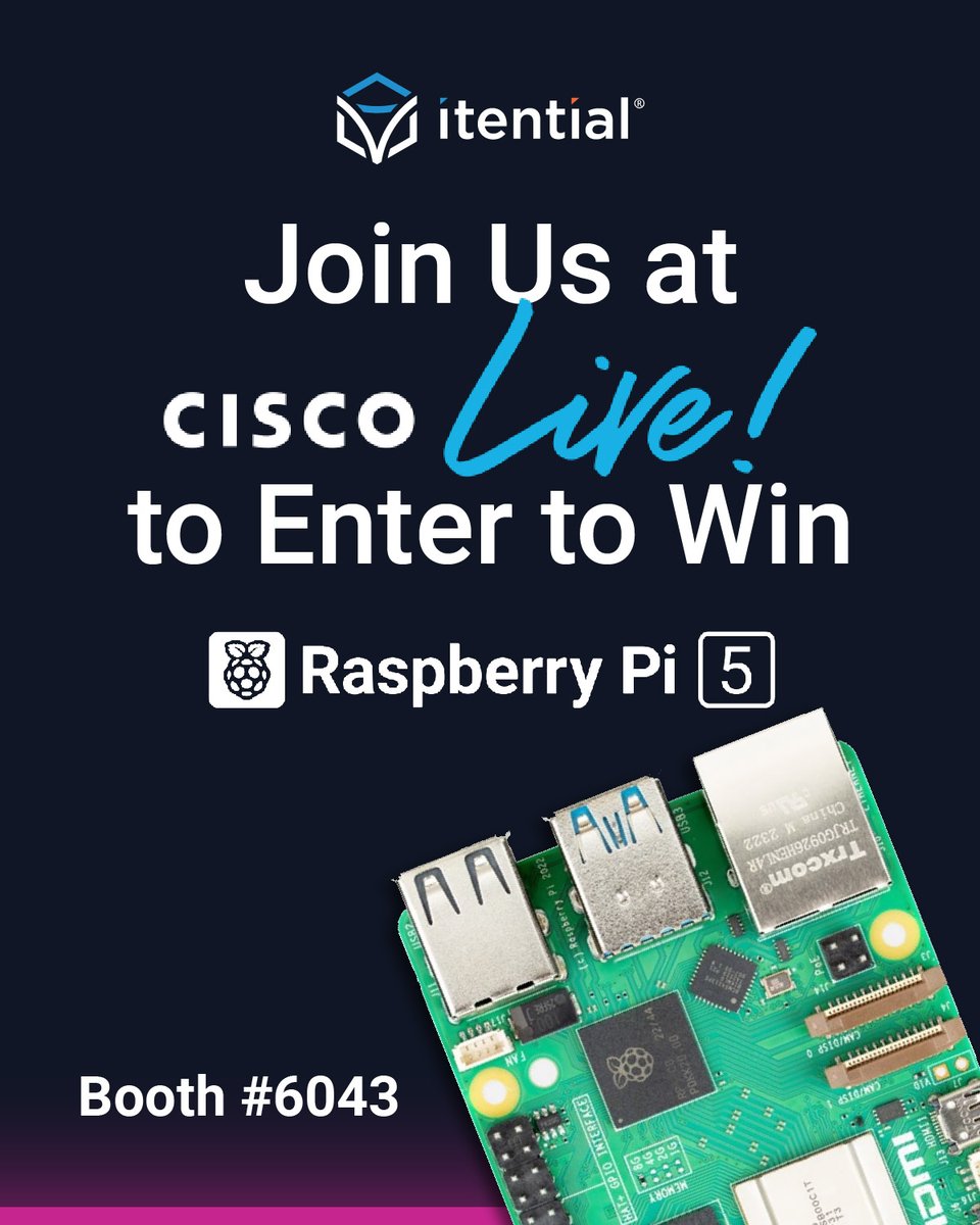 Itential's tweet image. It’s been a great first day at #CiscoLive so far, filled with great convos &amp;amp; demos!

It’s not too late to stop by our booth during the Welcome Reception to chat, get a demo, &amp;amp; learn how Itential can help #AutomateYourNetwork. You might even win a Raspberry Pi 5. 👀