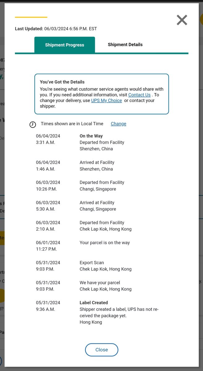 08_YZF_R1's tweet image. シンガポールポストよりさらに意味不明なルートで笑える
そしてもうちょいで成田着の模様

#OnePlus #Ace3V #JD #UPS