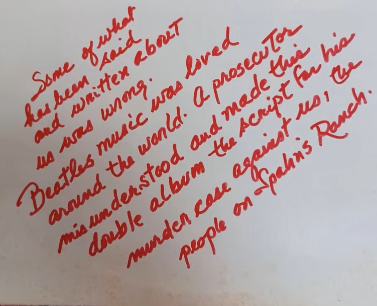 10050_3301's tweet photo. A message written by #LynetteFromme one year ago in June of 2023, on #TheBeatles 1968 #WhiteAlbum #TheWhiteAlbum @planet_beatles #Beatles #1960s #Beatlemania @BeatlemaniaUK @BeatlesArchive2 https://t.co/zBRHVt5LRf
