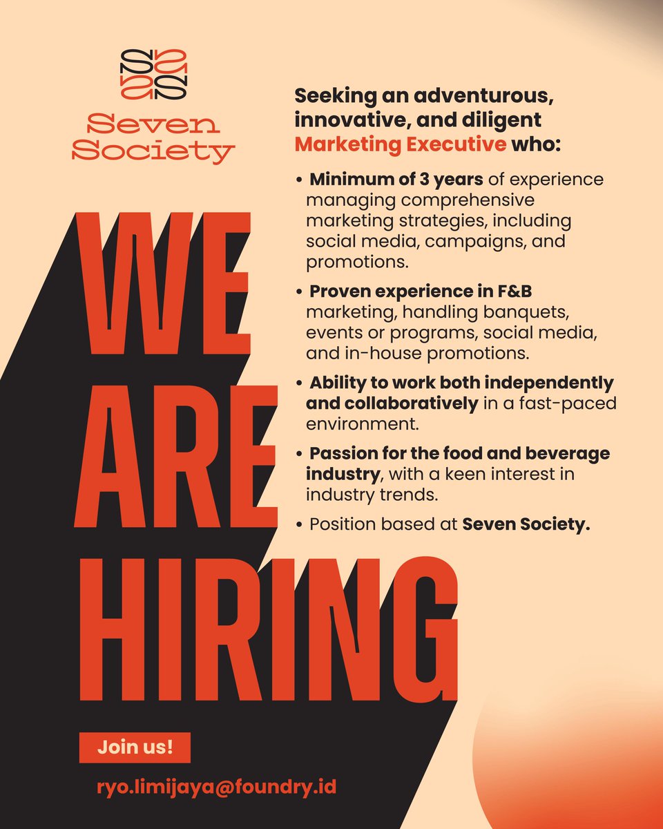 tradehotstuffHQ's tweet photo. We're excited to announce that Seven Society is hiring a Marketing Executive! If you're passionate about creating compelling campaigns and driving brand growth, we want to hear from you. Join our team and be part of something special. Apply now! https://t.co/F099JbAlDu