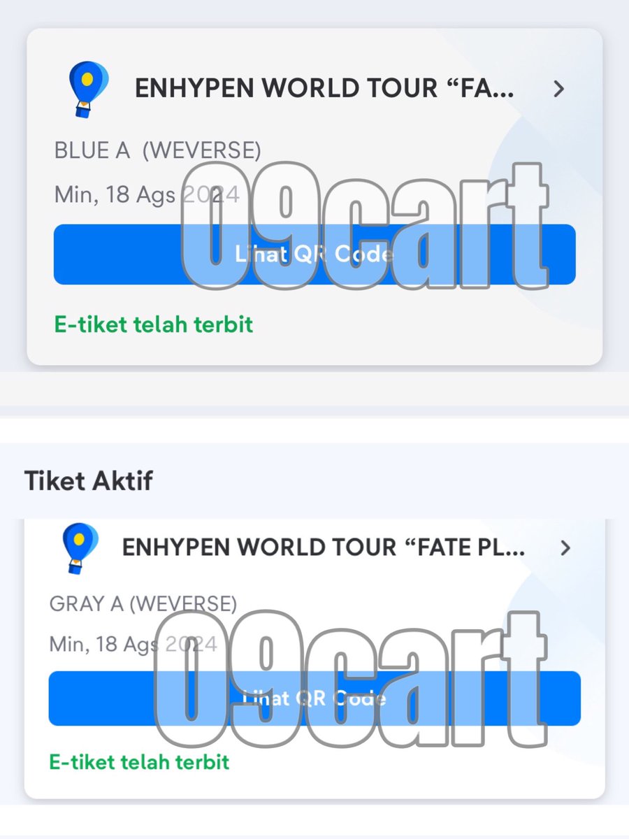 o9cart's tweet photo. testi jasa war tiket Fate Plus in Jakarta Day 2, presale weverse membership by @o9cart 

1 tiket Blue A
2 tiket Gray A https://t.co/wvOcdL4N7G
