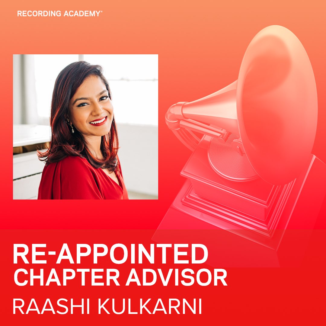 Raashi Kulkarni (@raashikulkarni) on Twitter photo Honored to serve my peers at the <a href="/RecordingAcad/">Recording Academy / GRAMMYs</a> as the re-appointed Advisor of the Los Angeles Chapter. #RepresentingTheAcademy means supporting and celebrating our diverse creative community year-round, and I look forward to joining leaders dedicated to driving music forward. Honored to serve my peers at the <a href="/RecordingAcad/">Recording Academy / GRAMMYs</a> as the re-appointed Advisor of the Los Angeles Chapter. #RepresentingTheAcademy means supporting and celebrating our diverse creative community year-round, and I look forward to joining leaders dedicated to driving music forward.