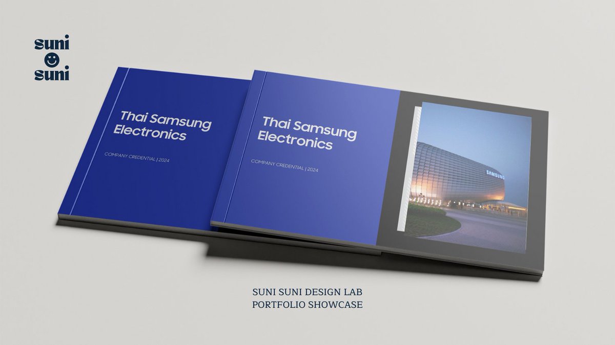 SuniSuniDesign's tweet photo. Excited to present a 35-page Thai Samsung Electronics Credential Deck made in Canva, showcasing sleek infographics of services and brand success. #DesignProject #Branding #InfographicDesign #กราฟฟิกดีไซเนอร์ #ดีไซเนอร์ไทย #รับออกแบบ #เรียนออกแบบ #นักออกแบบ https://t.co/Sa6vKAVsAz