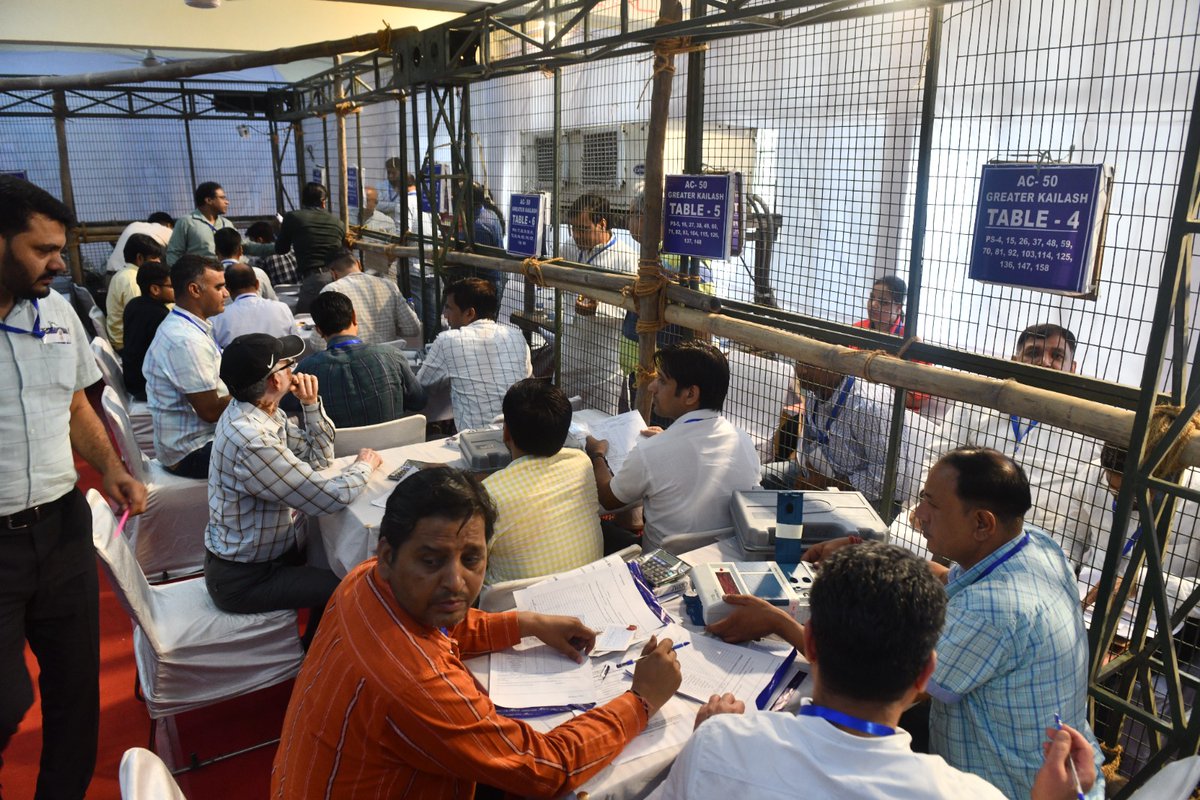 uniindianews's tweet image. Polling officials at a counting centre during counting of votes for #LokSabha elections, at #Gole Market in New #Delhi on Tuesday. 
UNI PHOTO PREM SINGH BISHT