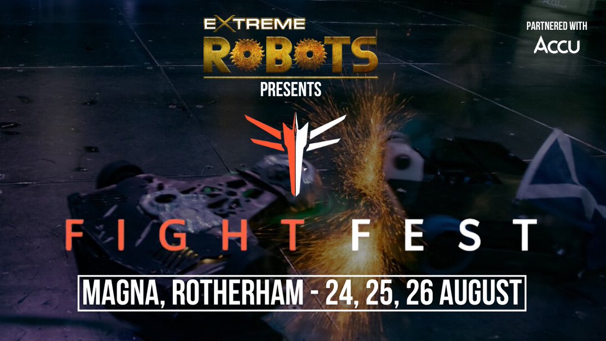 extremerobots's tweet image. 🔥 @ExtremeRobots presents Europe's biggest Featherweight Tournament @Fightfest1 in August! 🤖💥 Live audience for the first time with the world's most advanced FW Combat Arena! Partnered with @AccuComponents at Magna, Rotherham. Tickets & details coming soon! #CombatRobotics