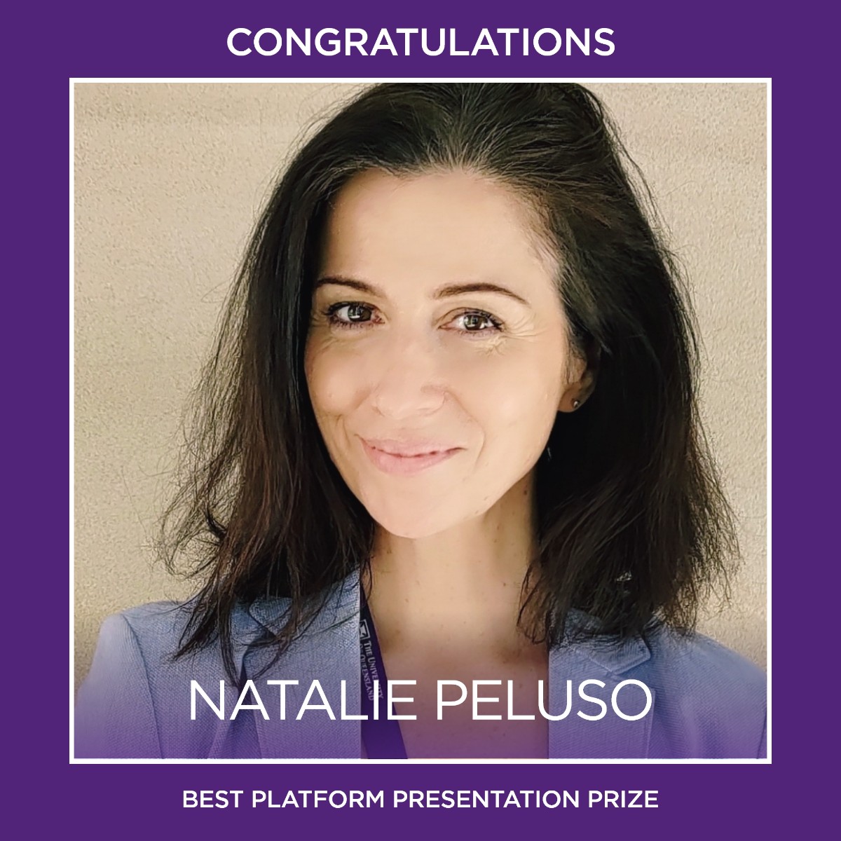👏 A huge congratulations to #UQ Psychology PhD candidate, <a href="/nataliepeluso/">🧠@nataliepeluso.bsky.soci</a>, who was awarded the Best Platform Presentation prize at the #AS4SAN. 

Her talk was entitled 'Visual saliency and task relevance modulate oculomotor behaviour towards naturalistic faces'.

#Neuroscience