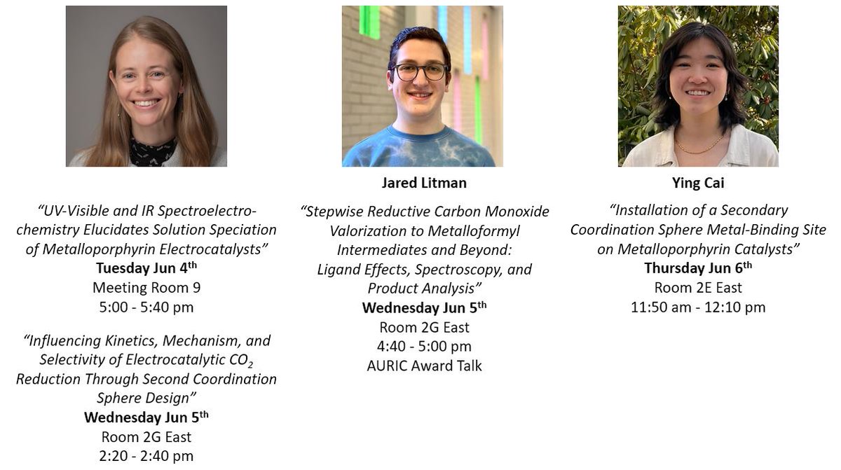 For those of you at #CSC2024 who are interested in molecular electrocatalysis, CO(2) reduction, and second coordination sphere modifications, check out the following talks from our group: