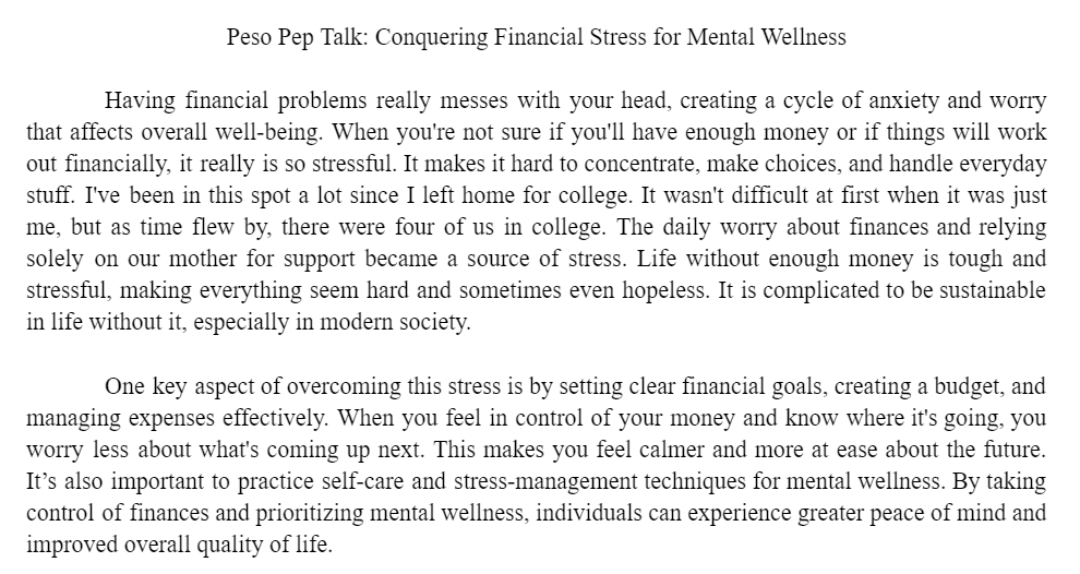 Ryan_layla11's tweet photo. JAZZLE RIZ N. YURAG  
Peso Pep Talk: Conquering Financial Stress for Mental Wellness
MARCH 20, 2024   
1hr and 55 min
WORKSHOP
FEU BAMBOO BAND
@FEUCenterArts https://t.co/Bl7oj1NxBA
