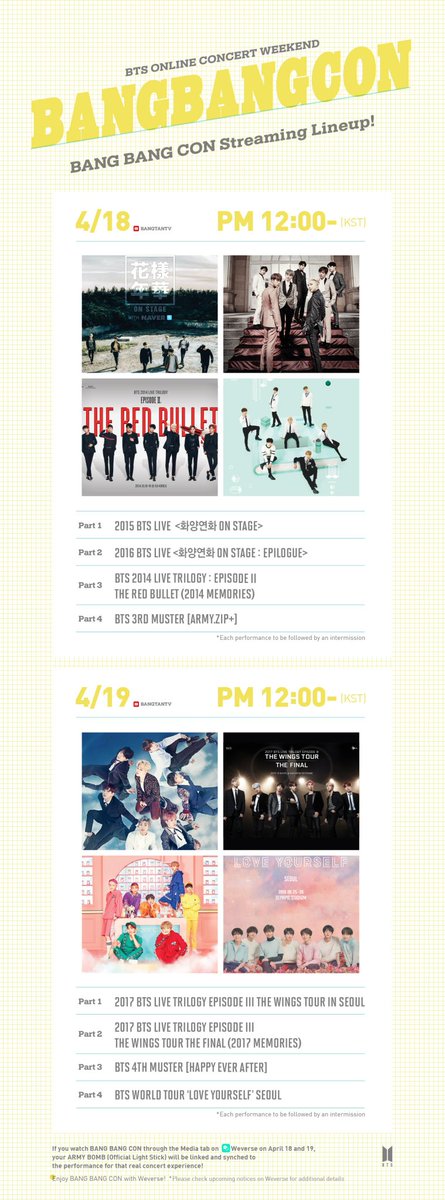 BTSARMYcasa's tweet photo. [💜]

"BANGBANGCON (방방콘)" merupakan singkatan dari
방에서 (bang eseo)
방탄 (bangtan)
콘서트 (consert)
yang artinya, konser bangtan di kamar/ruangan

Saat cov19 melanda di 2020, BTS &amp; ARMY tidak bisa bertemu😓, sehingga diadakanlah BANGBANGCON untuk menghibur ARMY saat itu~ https://t.co/NpMPlYOMOc