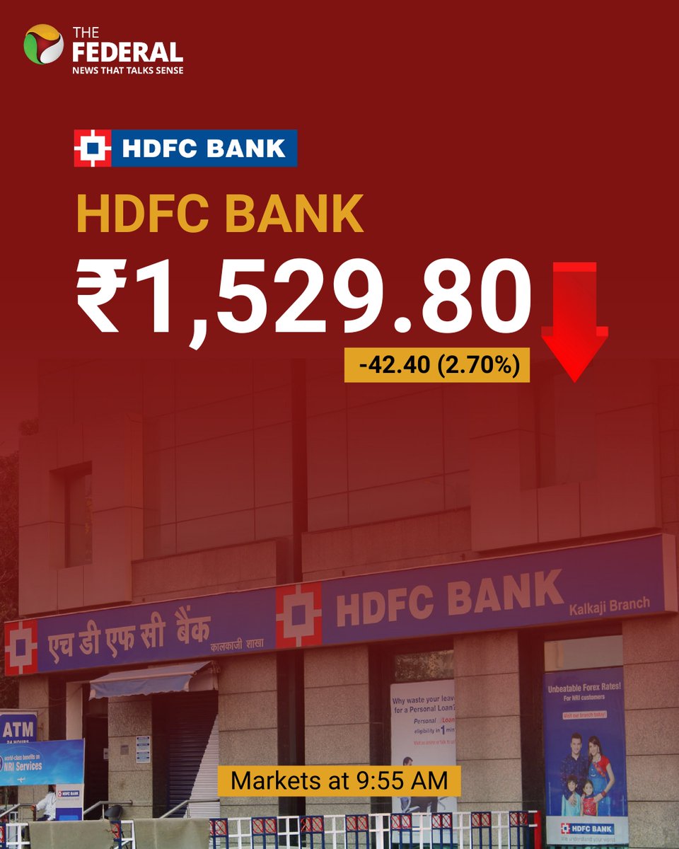 TheFederal_News's tweet photo. #ElectionWithTheFederal | HDFC Bank nosedives; down by over 4%
Track the most accurate updates here: https://t.co/YHUCJMX1AP https://t.co/o6dxZqkWzS