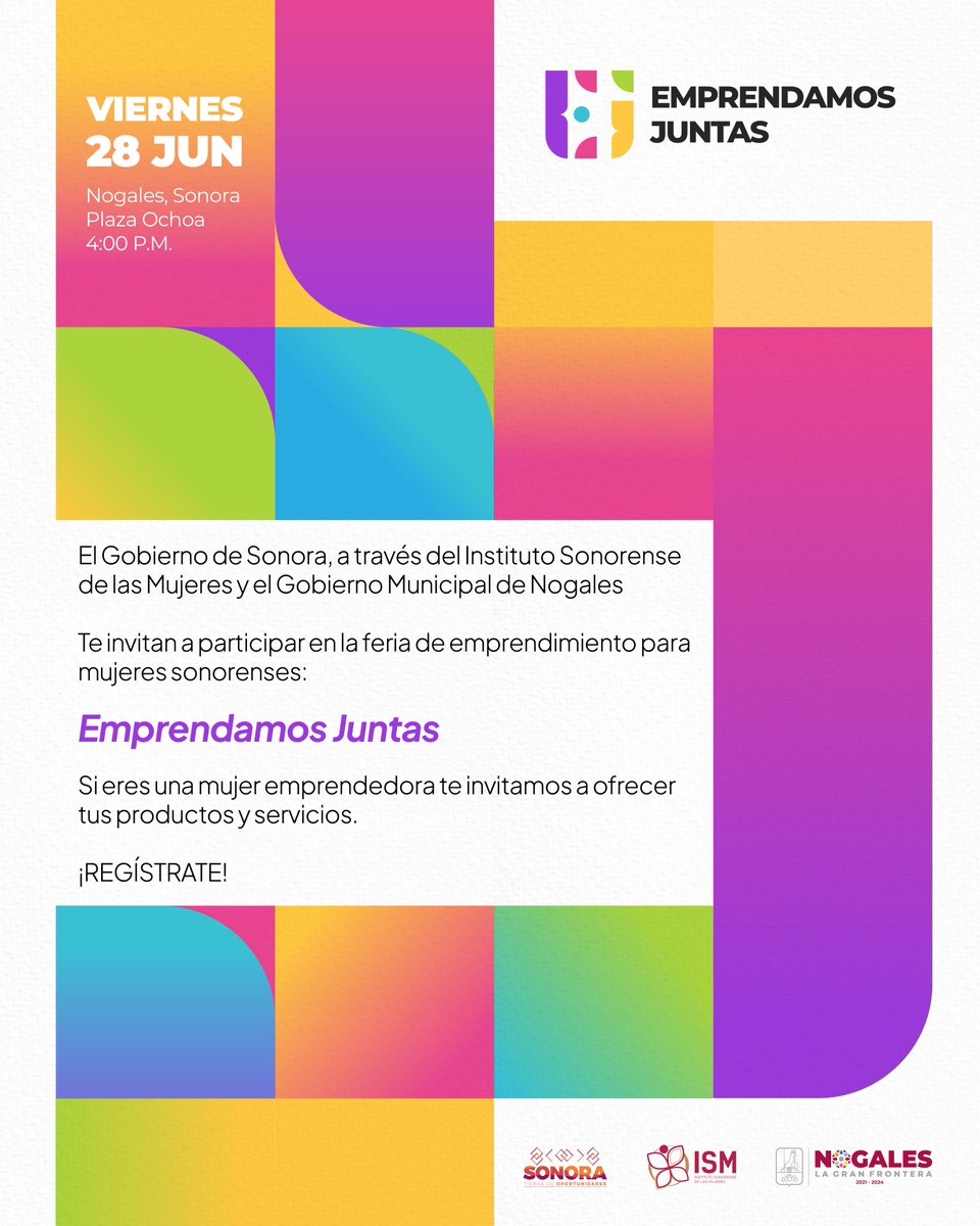 SeMujeresSon's tweet photo. ¿Eres emprendedora y vives en #Nogales, Sonora?
Te invitamos a la primera feria: Emprendamos Juntas.

Un espacio itinerante que llegará a varios municipios de #Sonora, donde se busca impulsar y empoderar de manera integral a las mujeres  (1/2) https://t.co/ZY5sj3DtAA