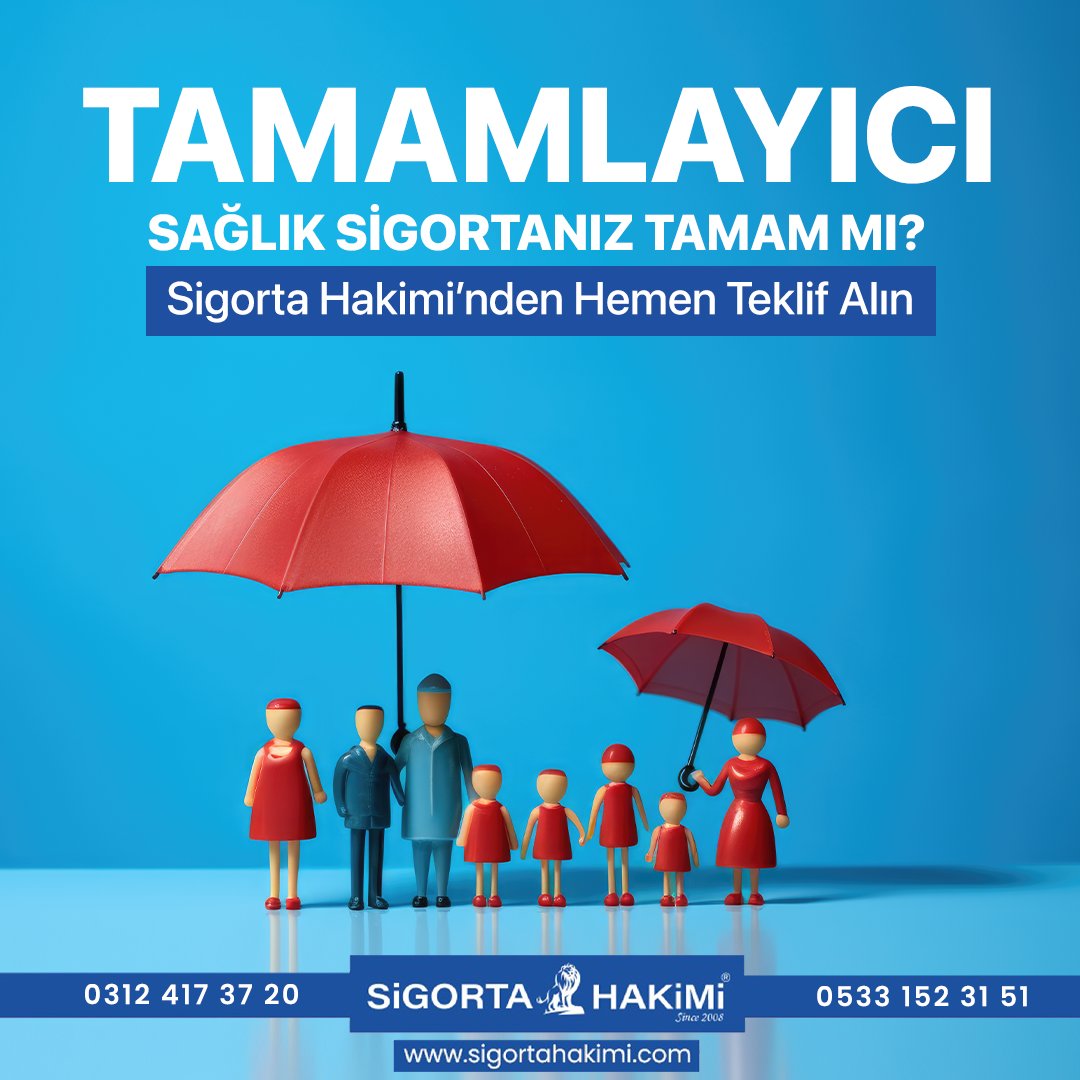 Tamamlayıcı Sağlık Sigortanız Tamam Mı?

✅ Trafik ve Kasko Sigortası
✅ Sağlık Sigortası
✅Tamamlayıcı Sağlık Sigortası
✅ İşyeri Sigortası
✅ Konut Sigortası
✅ Deprem Sigortası ve daha birçok sigorta...

➡ sigortahakimi.com
☎️0312 417 37 20
📱0533 152 31 51