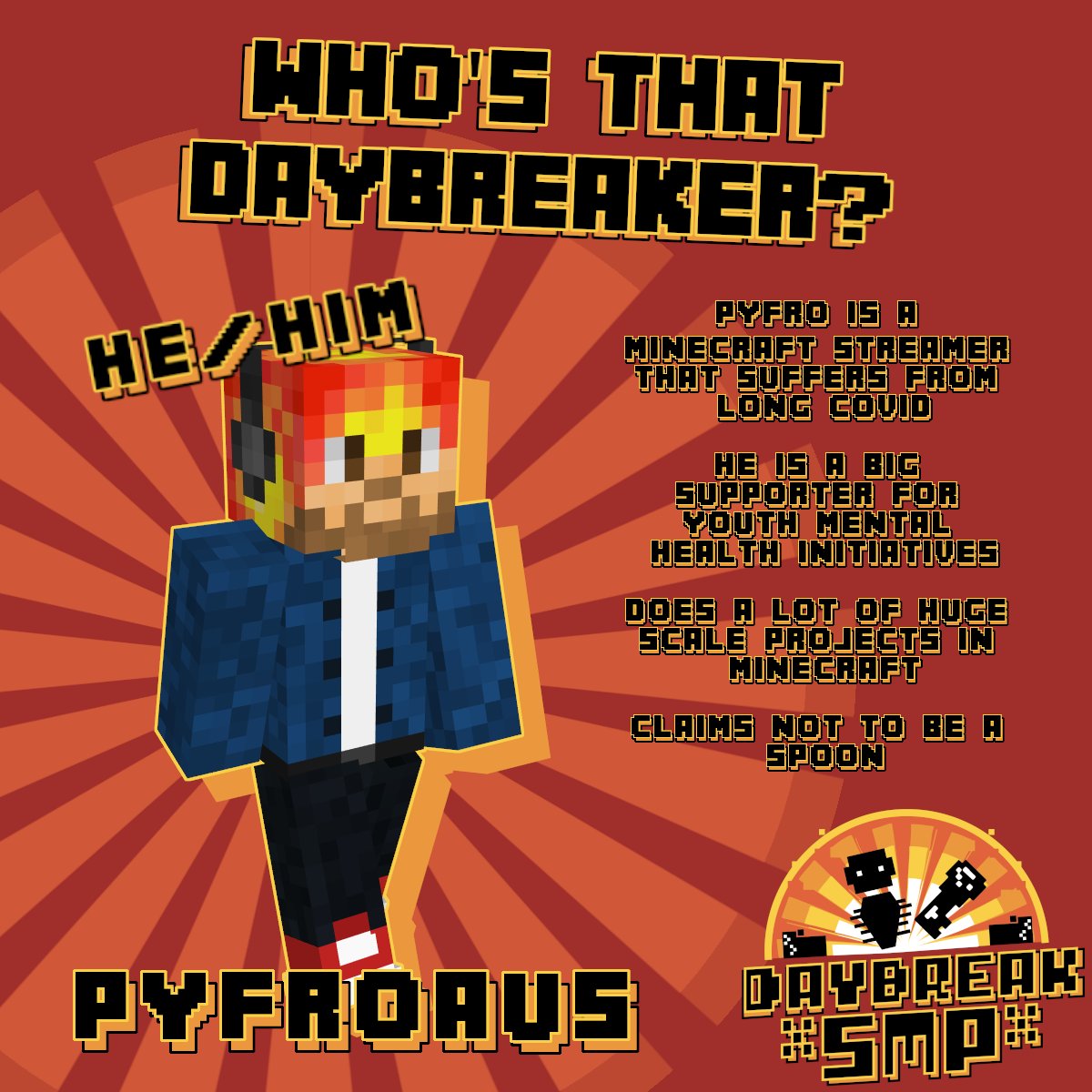 daybreakthesmp's tweet photo. It's @pyfro1!
This Aussie streamer spends a lot of time on the Twitch Town 4 Server and is a great champion for community!
#daybreakSMP https://t.co/tLJnjaPh6W